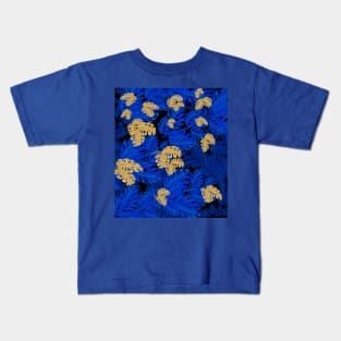 Gold blue leaves Kids T-Shirt